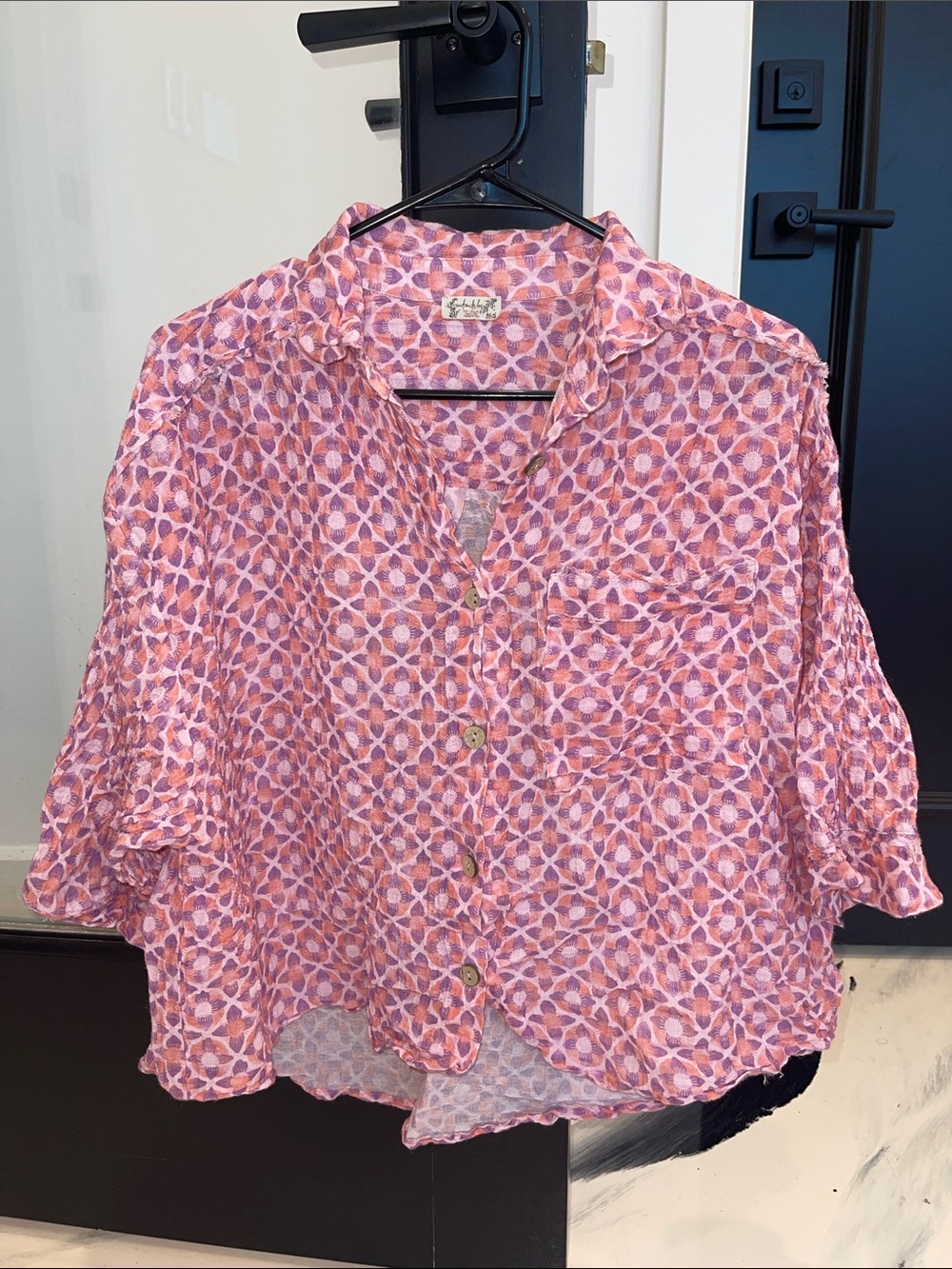 Intimately by free people Relaxed Pink Geometric Button-Down Shirt